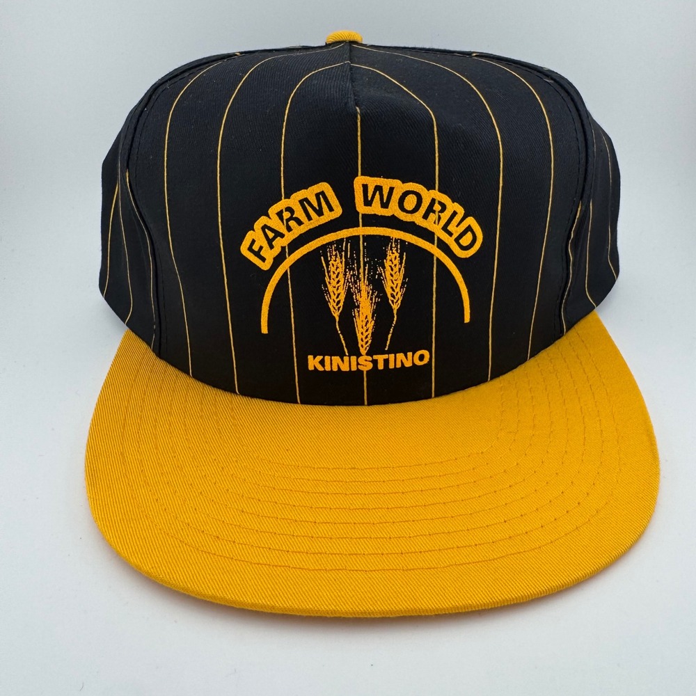 Headline Headwear Mens Farm World Snapback Hat OSFA Black Yellow Pinstripe Wheat
